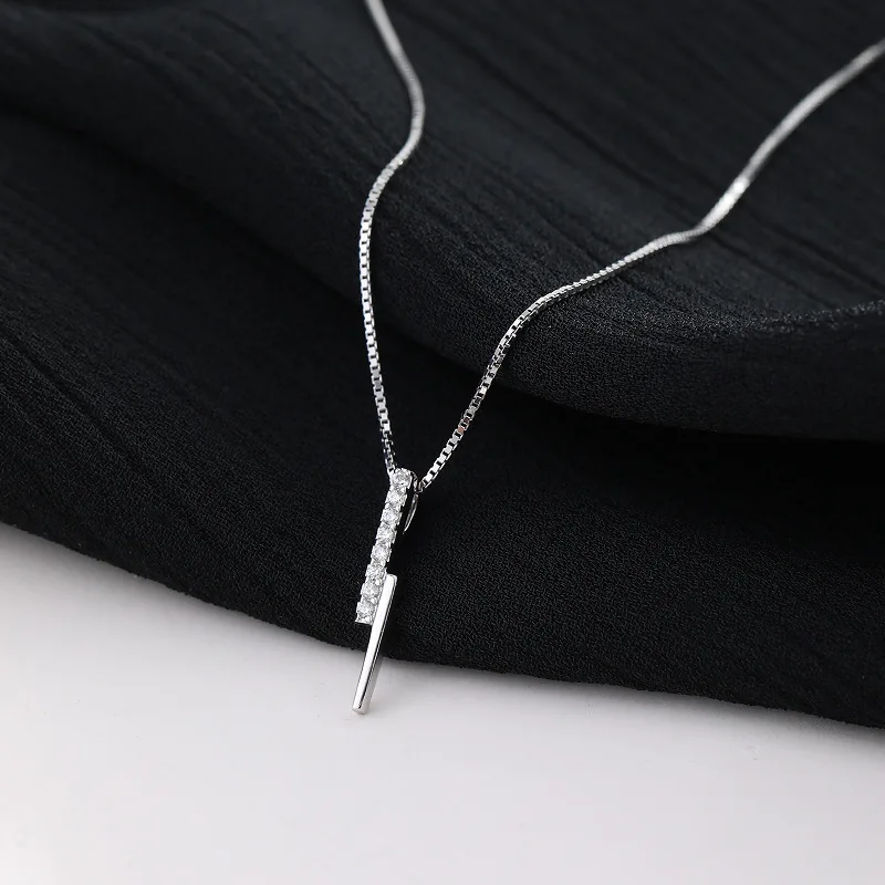 Silvology 925 Sterling Silver Vertical Bar Zircon Necklace for Women Strip Luxury Pendant Festival Jewelry | Украшения и
