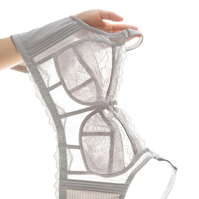 Womens Minimizer Bra Full Coverage Wireless Bra Non-padded Lace Floral Embroidery Ultra-thin Unlined Bra Longerie for Woman 42 E