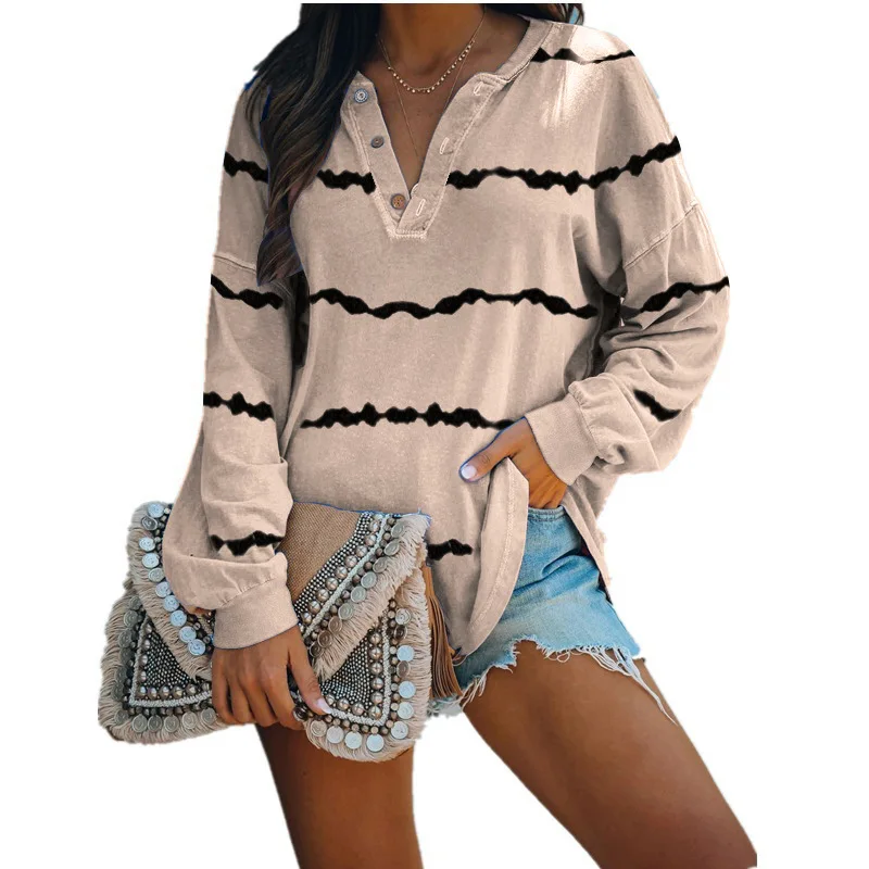 

2021 Summer Sexy Cotton Spring Women Strip Button Plus Sizes Large Big Loose Vintage Fashion T Shirts Tops Full Long Sleeve