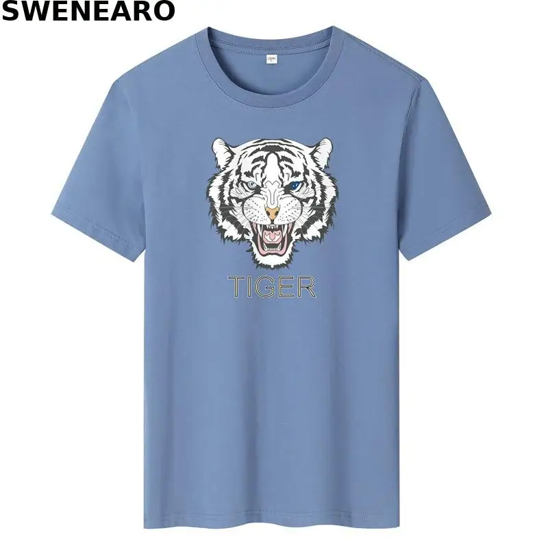 

SWENEARO new summer T-shirt men's 100% pure cotton blue-eyed tiger print T-shirt men's casual O-neck short-sleeved brand T-shirt