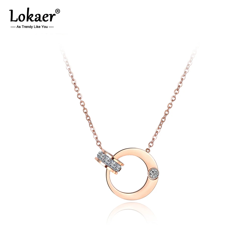 Цепочка Lokaer N18054 для женщин ожерелья с двойными круглыми Фианитами ювелирные