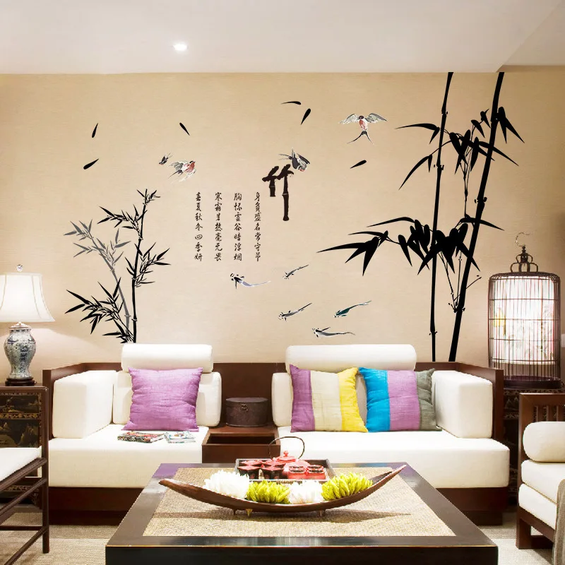 Виниловые бамбуковые наклейки на стену в китайском стиле украшение для спальни