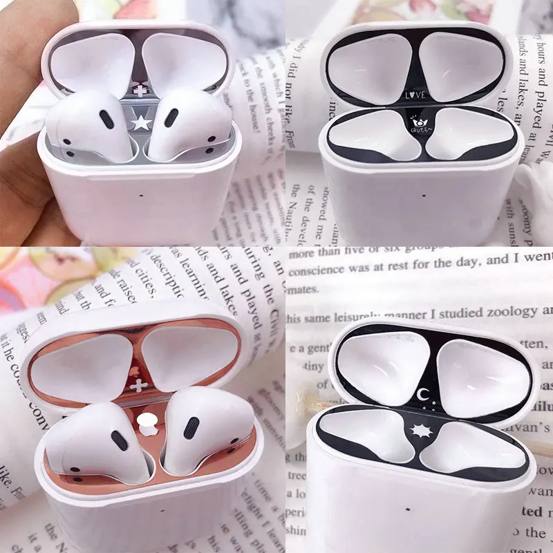 2 пары металлическая пыль Защитная Наклейка протектор для Apple AirPods чехол