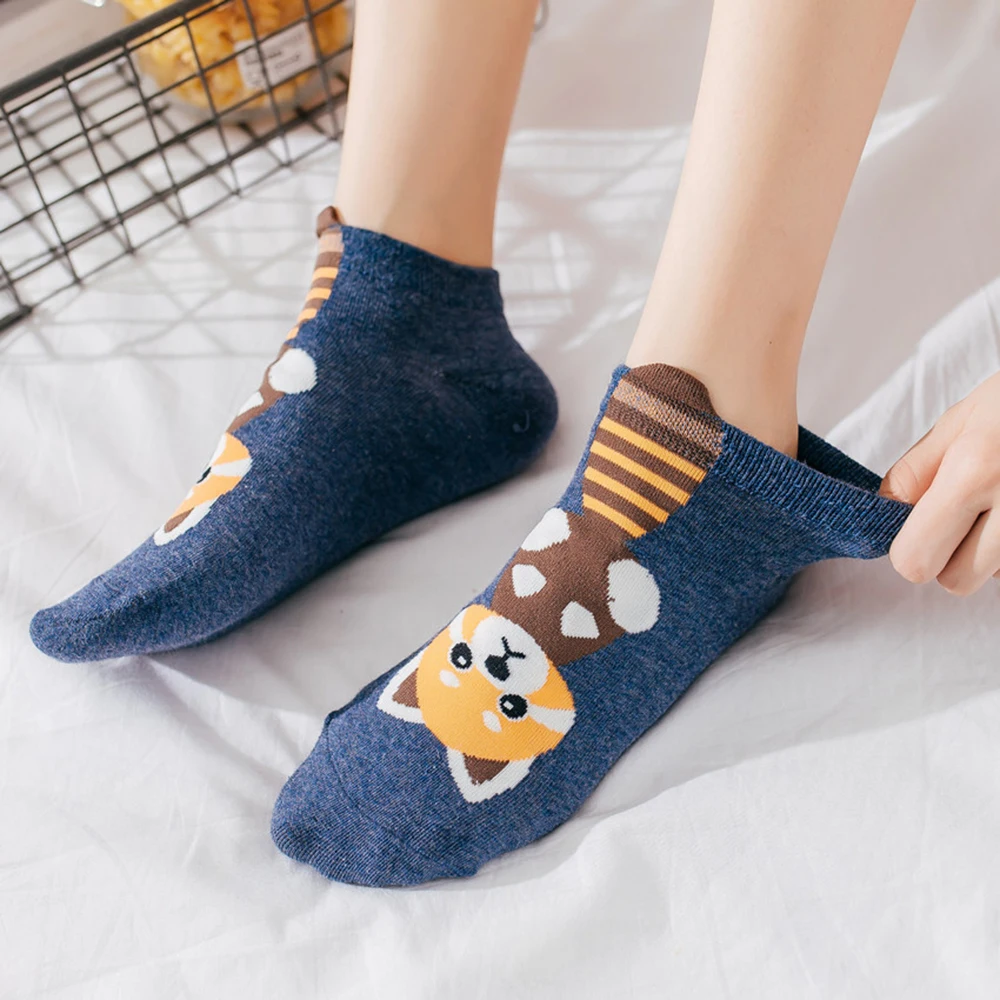 New 5 Pairs Cute Women Girls Short Cotton Socks Set Cartoon 3D Animal Cat Dog Print Kawaii Happy Funny Ankle Socks Surprise Gift images - 6
