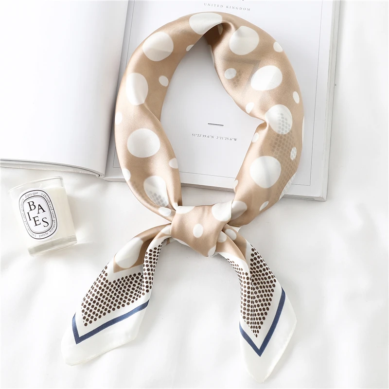 Женский шелковый шарф квадратный дизайнерский шейный платок в горошек для офиса