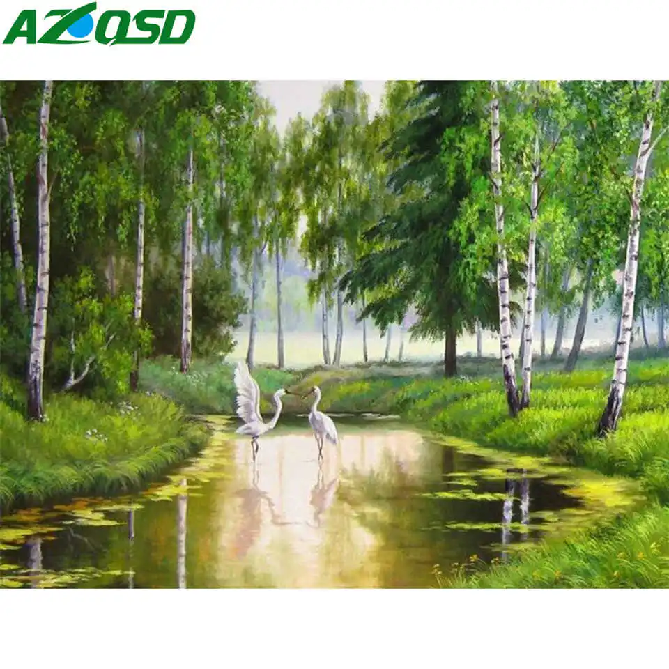 

AZQSD Pictures Oil Painting By Numbers Forest Acrylic Coloring By Numbers Landscape Frameless 50x40cm Home Decoration Diy Gift
