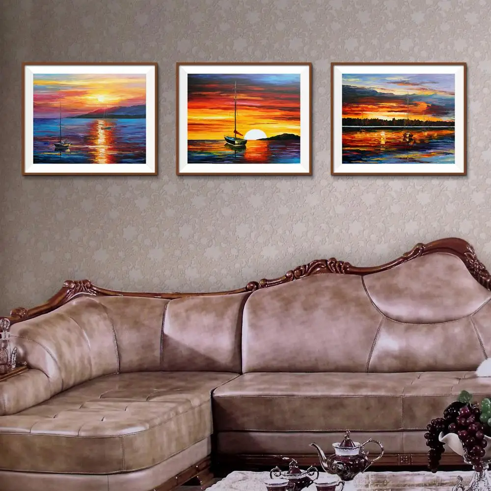 Морской восход солнца закат корабль парусный морской пейзаж Европа без рамки