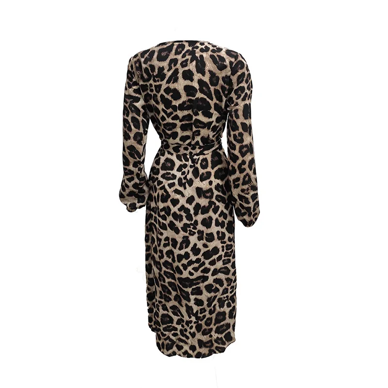 Женское платье с леопардовым принтом v-образным вырезом и высокой талией на