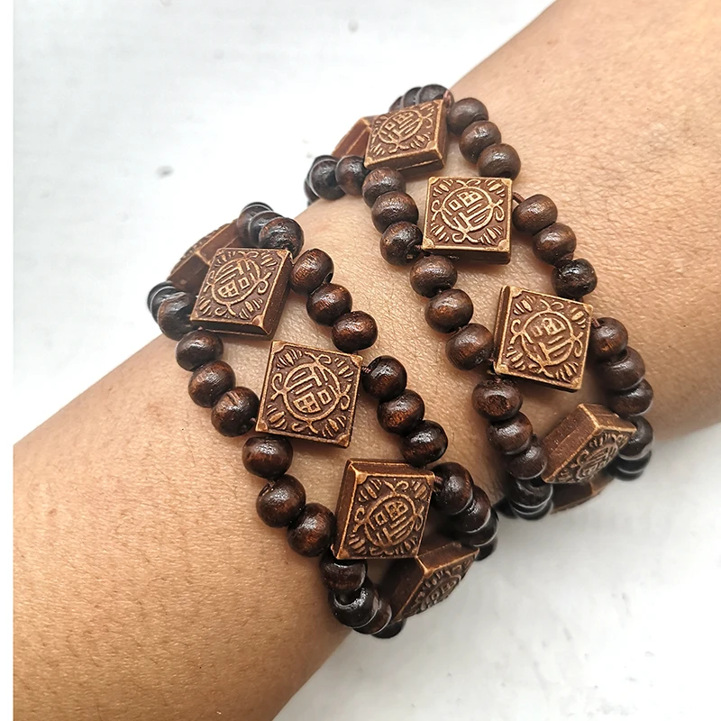 Бесплатная Доставка! 3 шт./лот! Деревянный браслет с китайскими счастливыми