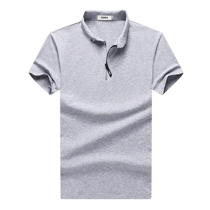 Light Gray Новые мужские рубашки поло, летние хлопковые, спандекс, с коротким рукавом, однотонные, в Корейском стиле, на молнии, мужские Поло, мужские облегающие футболки G0032 - Цвет: Light Gray