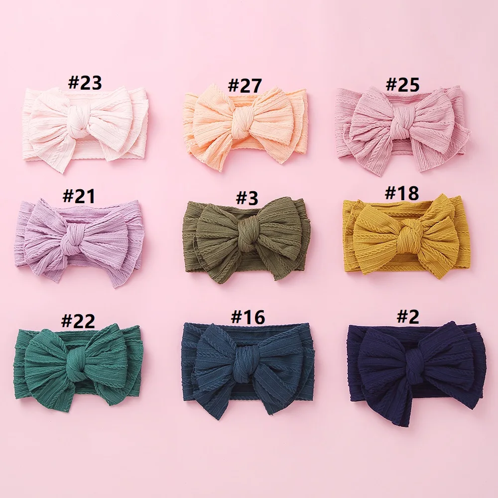 Diadema de lazo doble para beb&eacute; y ni&ntilde;a, diadema de lazo liso para reci&eacute;n nacido, turbante de nailon el&aacute;stico, accesorios para el cabello de beb&eacute; en 32 colores, 1 Uds.-4
