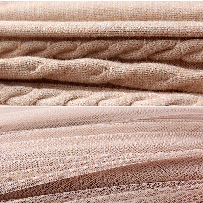 

Elegant Knitted Sweater Dress Autumn Winter Dress Long Sleeve Sweater Mesh Patchwork Women Dress Office Casual Long Dress