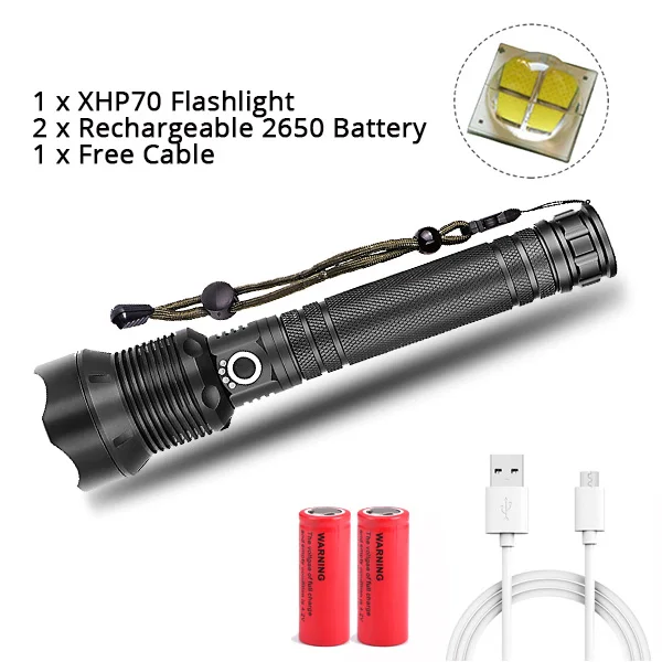 Package F Сверхмощный светодиодный фонарь XHP70.2 Xlamp XHP50, яркий USB фонарь с зумом, 18650, 26650, перезаряжаемый охотничий фонарь, 5 режимов - Испускаемый цвет: Package F