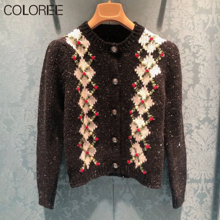 

Vintage Floral Embroidery Cardigan Femme 2021 Autumn Winter Clothes Elegant O-neck Knitted Sweater Women Runway Tops Mujer