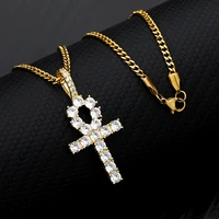 crystal ankh cross necklace for women men egyptian key pendant necklaces hip hop punk jewelry christmas gifts