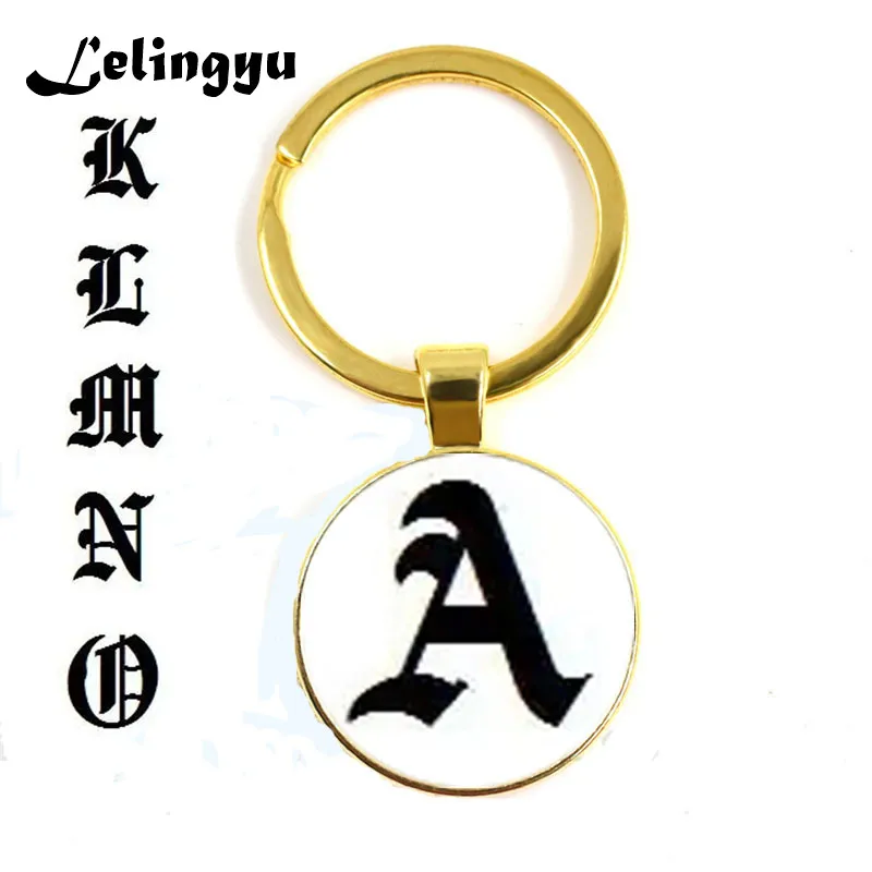 

Gothic font 26 letters A-Z glass metal keychain ID name lelingyu brand, keychain, family gift for men and women