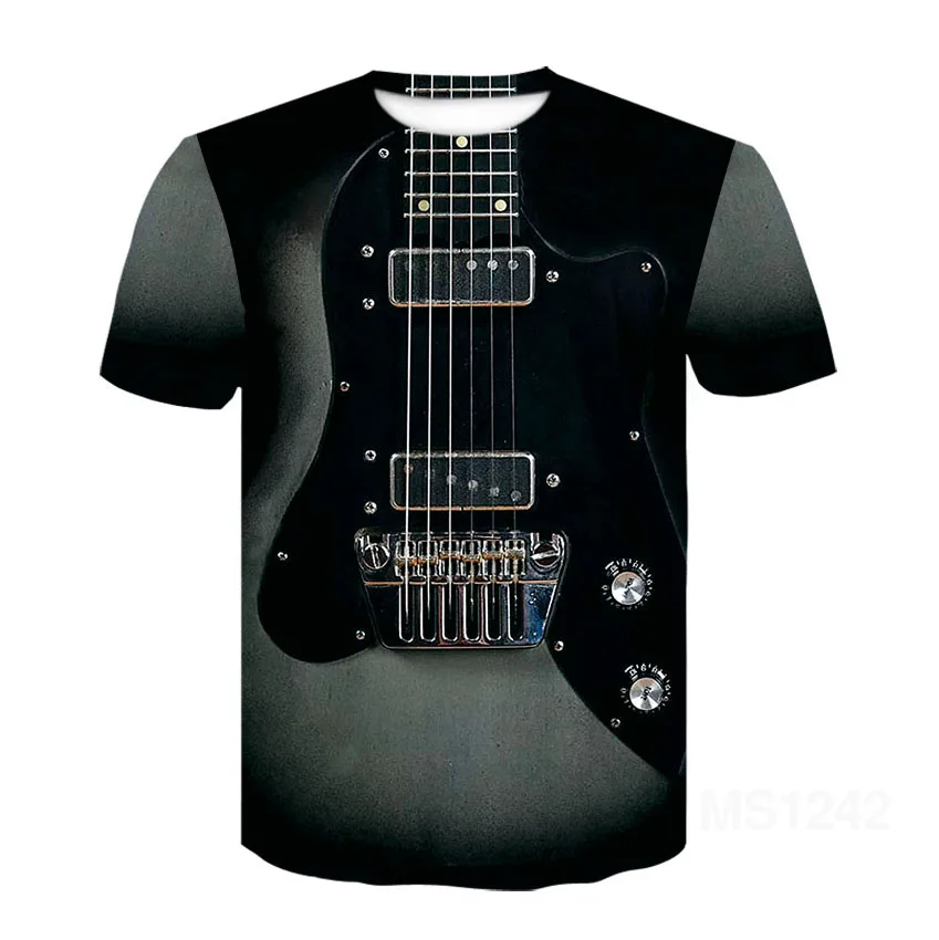

2021 New Men's 3D Guitar Printing Fashion Short-Sleeved Daily Music T-Shirt Interesting Female Psychedelic Clothing
