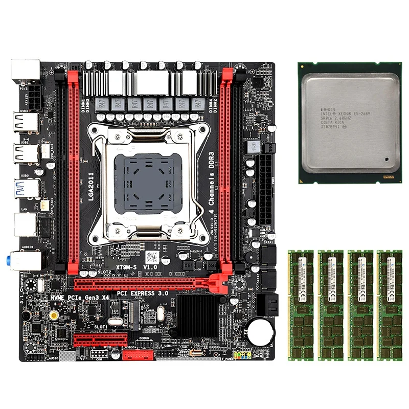 X79MS LGA2011 набор материнских плат комбо с E5 2689 4-Ch 4x4 Гб 16 133 Гц DDR3 кода коррекции