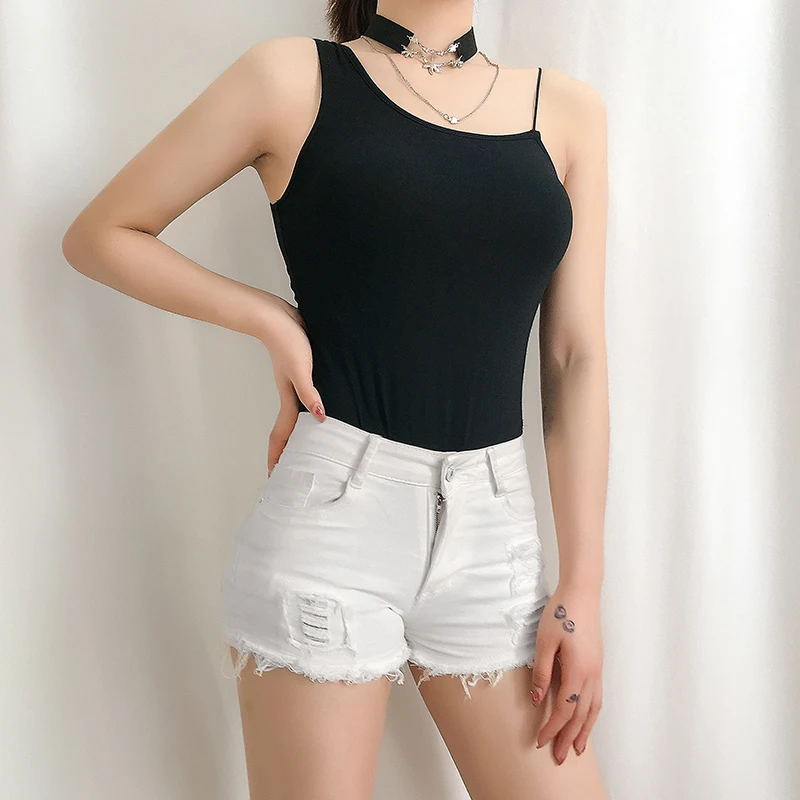 Женское боди с открытой промежностью асимметричное облегающее черное без