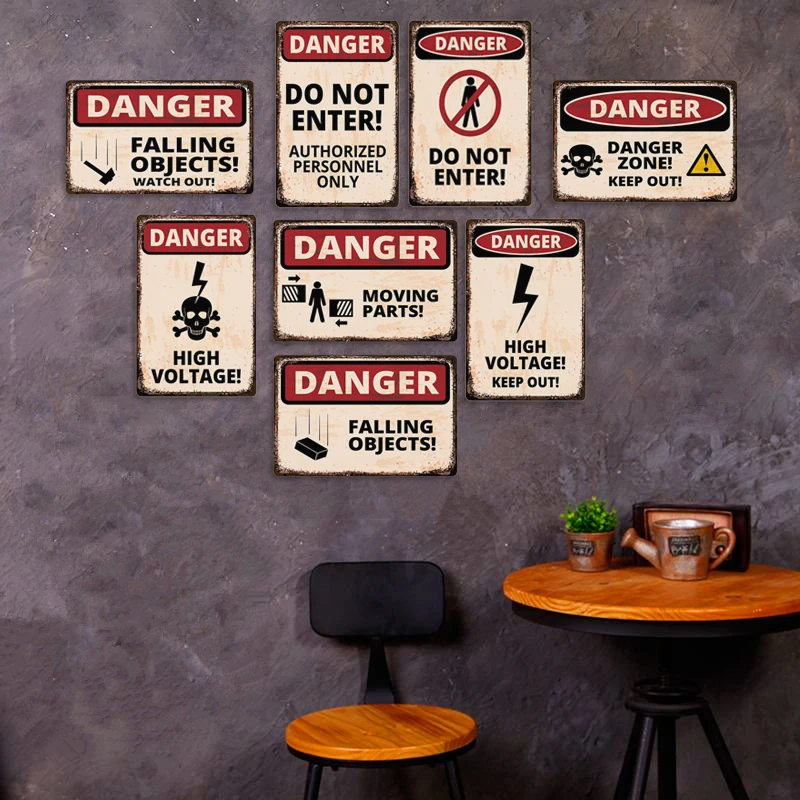 

IBOOWU Danger DUST HAZARD Vintage Poster Retro Metal Tin Signs Wall Decor HIGH VOLTAGE Beware Warning Plaques