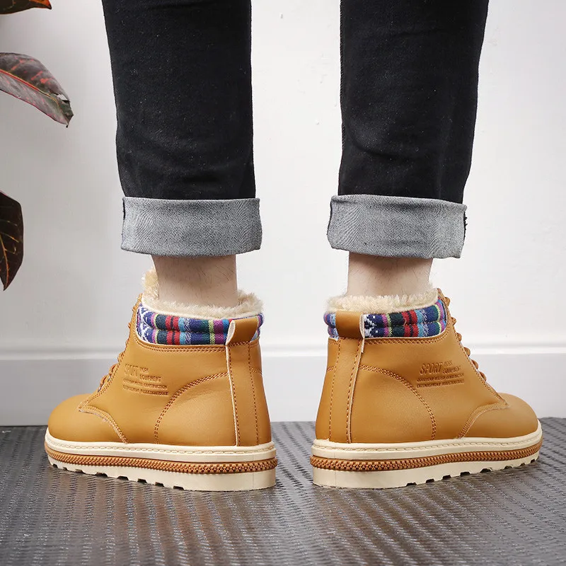 Ботильоны мужские с высоким берцем классические ботинки на меху хлопок теплые