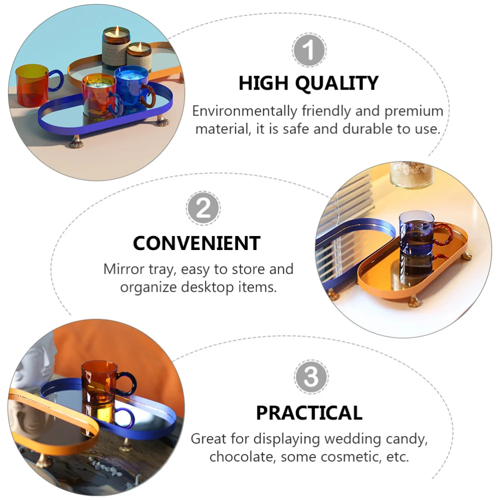 

1Pc Exquisite Mirror Surface Tray Home Cosmetics Tray Makeup Storage Holder