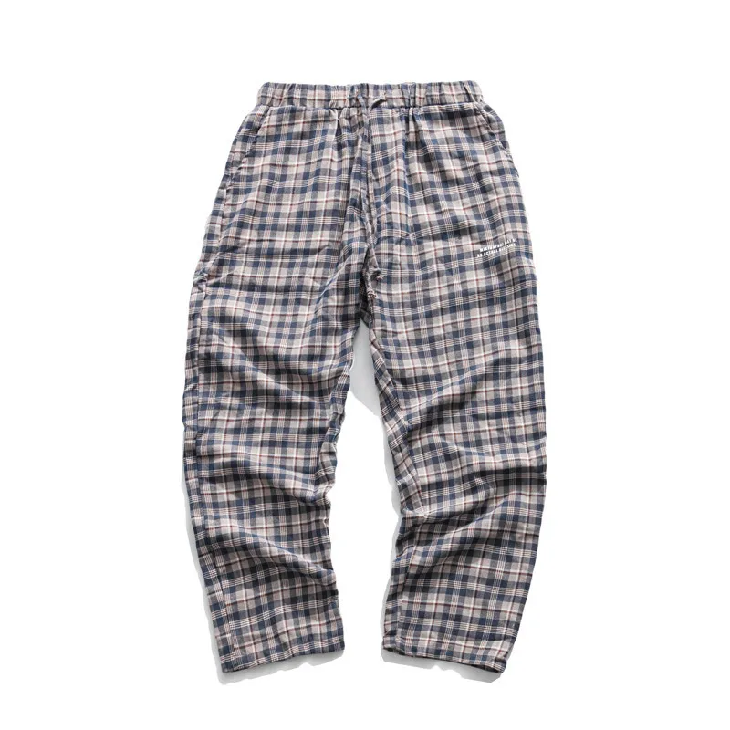 

Heyhenry couples Harajuku lattice Korean straight loose pants men's and women's wide leg slim pants