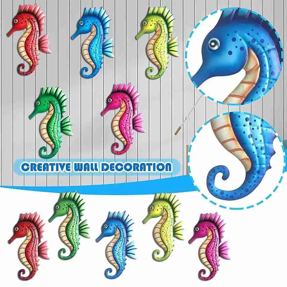 

Metal Seahorse With Coral Wall Decor Indoor Art Sculpture Hanging Glass Bedroom Decoration