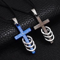 bible text ring cross stainless steel necklace fashion men jewelry accessories pendant with rope chain party gift