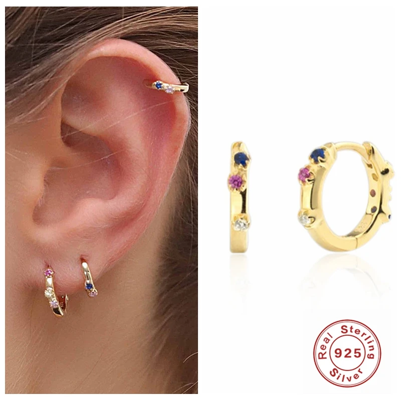 

Aide Minimalist 925 Sterling Silver Huggie Earring Rainbow Shiny Crystal Zircon Hoop Earrings for Women Party Gift Jewelry
