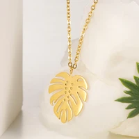 2021 simple trendy palm leaf pendant necklaces for women choker stainless steel jewelry on the neck exquisite leaf accessories