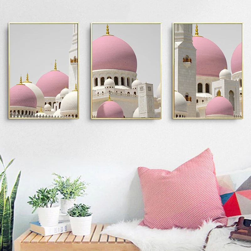 Розовый строительный скандинавский настенный художественный холст постер