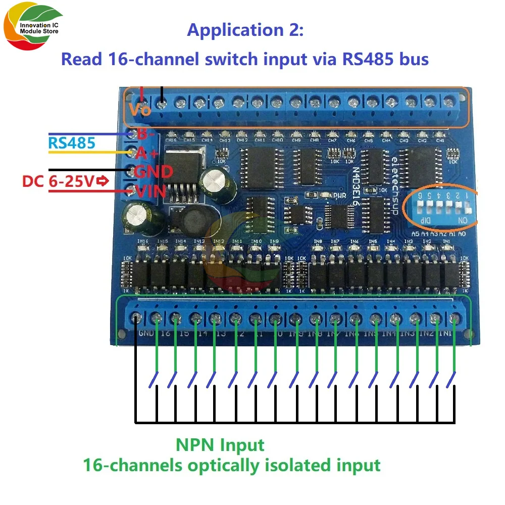 16 вход выходов RS485 дистанционный коммутатор PLC IO Плата расширения Modbus RTU модуль DC 12