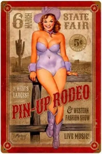 Винтажный стиль металлический жестяной знак 8x12 дюймов Rodeo State Fair Pin Up Girl Настенный