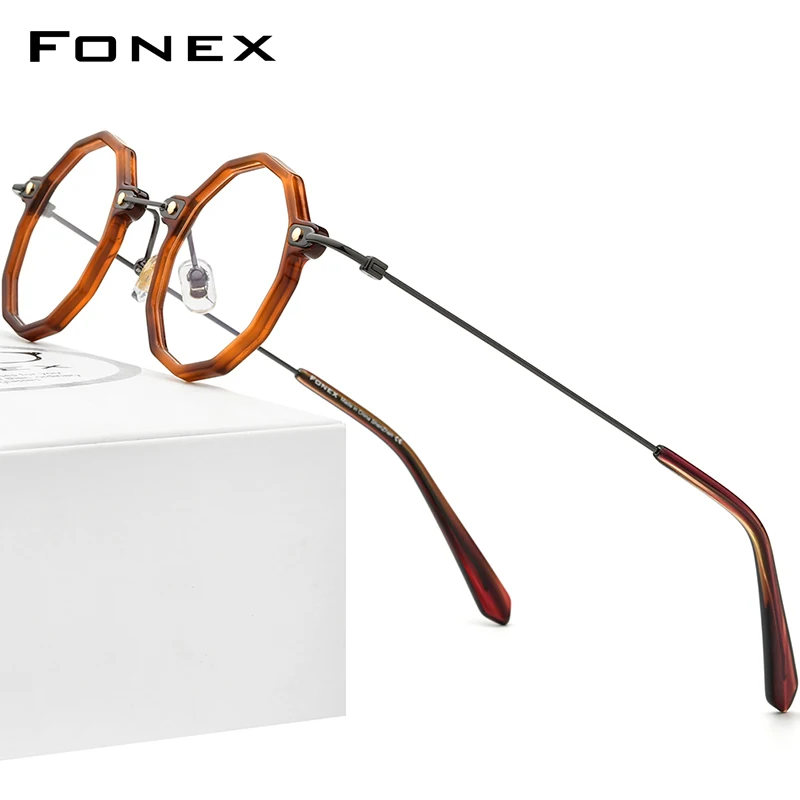 

FONEX Acetate Titanium Eyeglasses Frame Women 2021 New Vintage Retro Polygon Prescription Glasses Men Spectacles Eyewear F85685