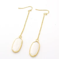 light yellow gold color link chain white shell oval shape section drop earrings rose pink quartz jewelry