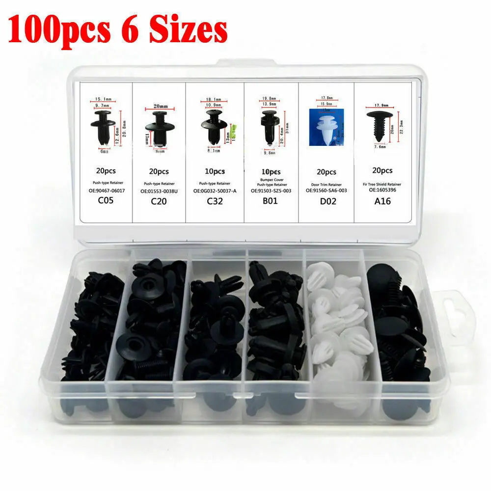 

100Pcs Push Retainer Clip Fastener Screw Clamp With Box Automotive Part Uniersal