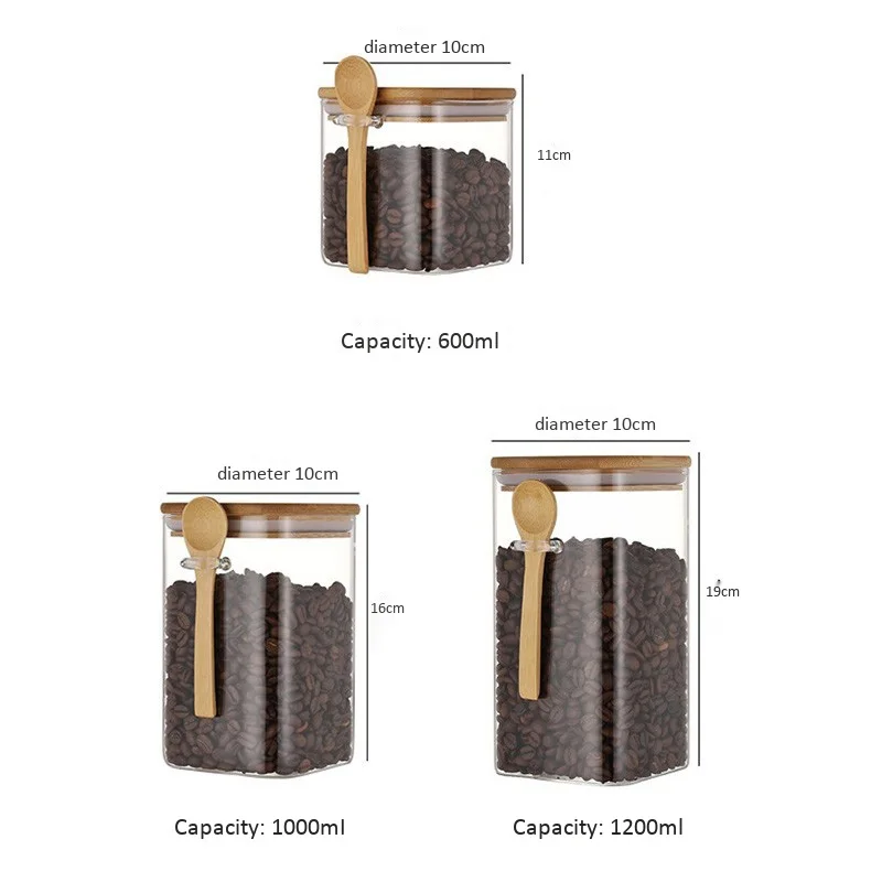 

2Pcs Sealed Jar with Spoon Storage Tank Condiment Coffee Beans Tank Kitchen Supplies Sugar Storage Bottle