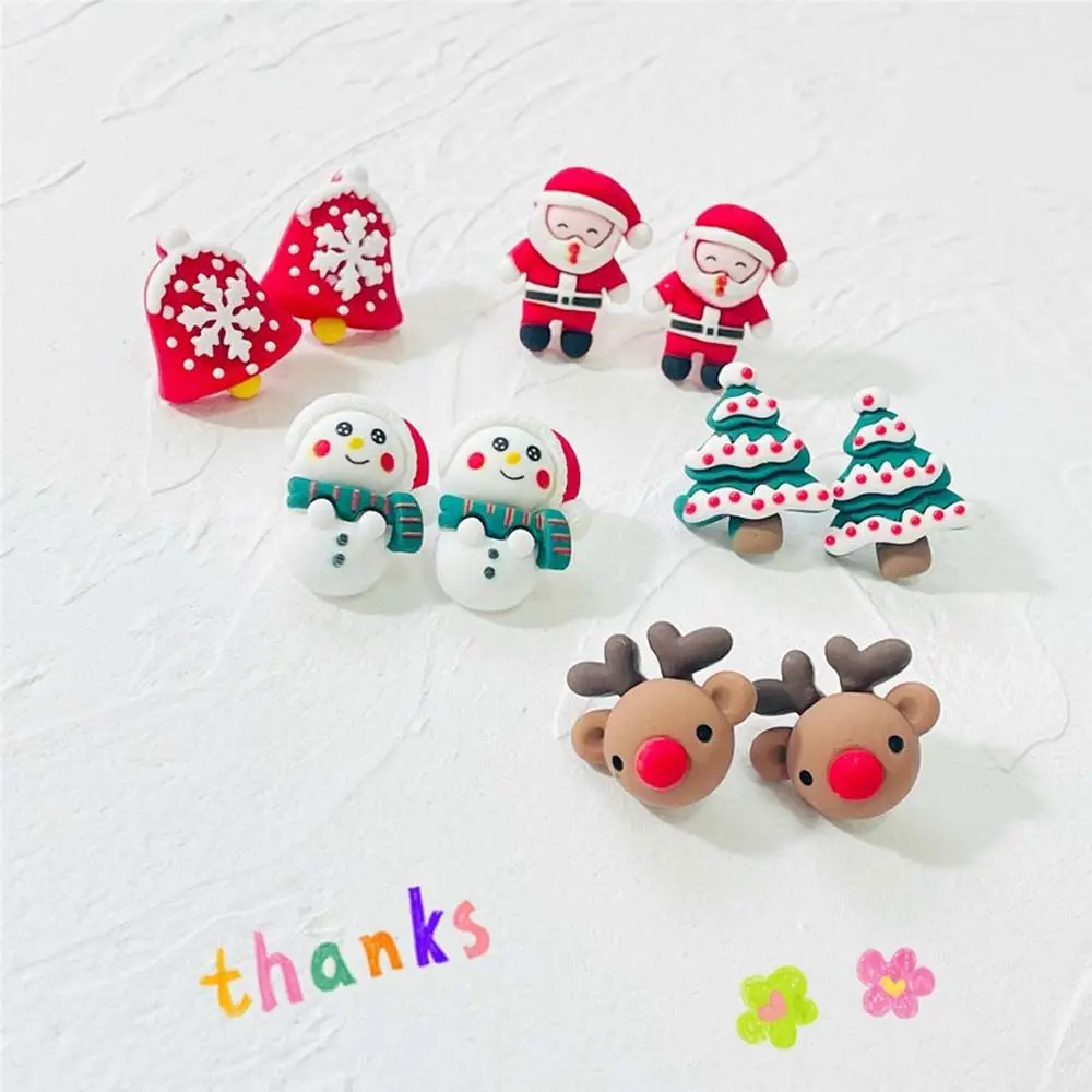 

Christmas Earrings Cute Santa Claus Elk Resin Earrings Female Sweet Snowman Earrings Without Pierced Ear Clips