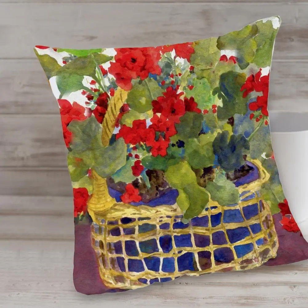 

2Pcs Pillow Case Multi-color One Side Printing Polyester Toland Geranium Basket Cushion Cover for Garden Office Wholesale