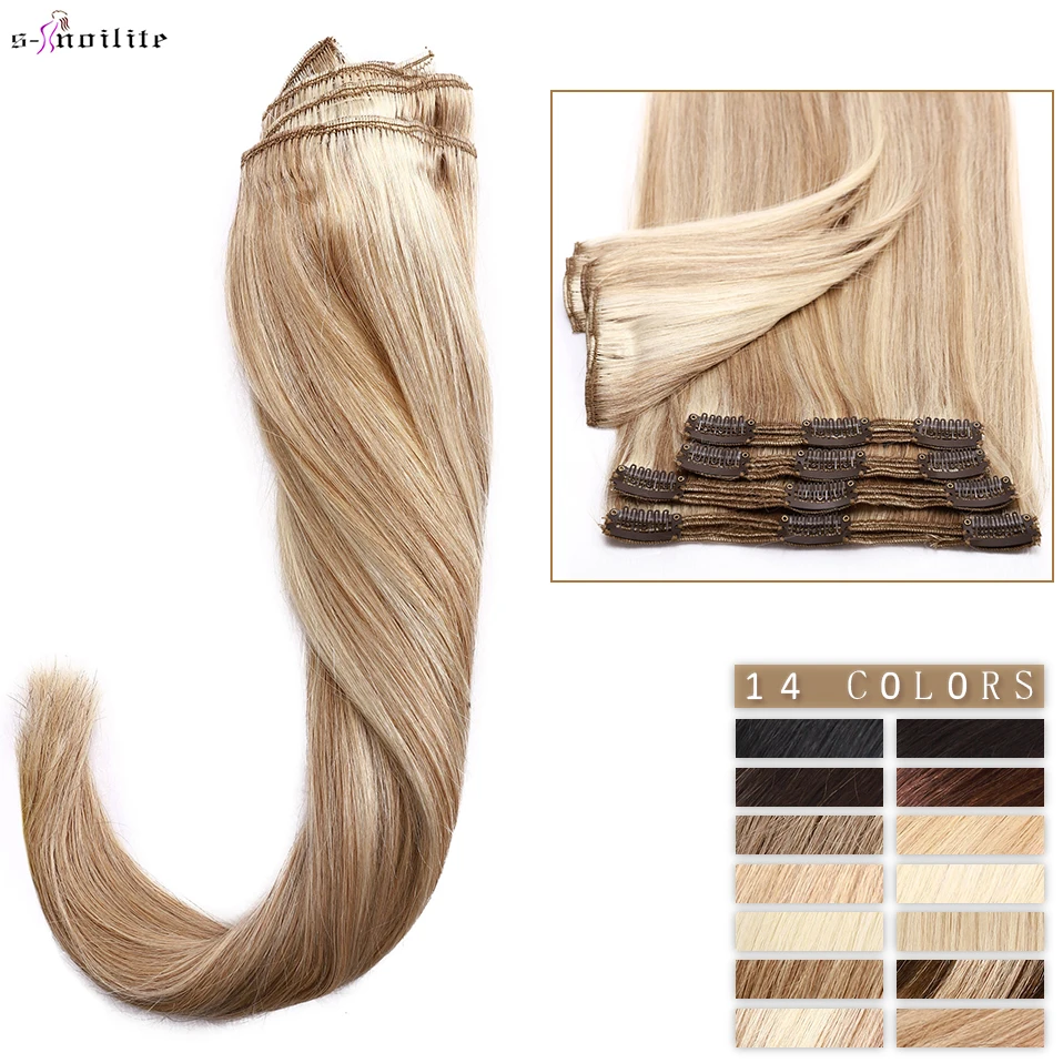 

Человеческие волосы для наращивания S-noilite, прямые, 110-170 г, 8 шт./компл., густые натуральные волосы на всю голову, 10-24 дюйма, заколки для волос