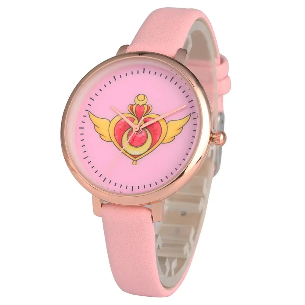 Leather Band 7 Популярные японские аниме Сейлор Мун ЖЕНСКИЕ НАРЯДНЫЕ часы розовые пятиконечные звезды циферблат Тонкий Сетчатый ремешок женские часы Подарки для женщин и девушек - Цвет: Leather Band 7