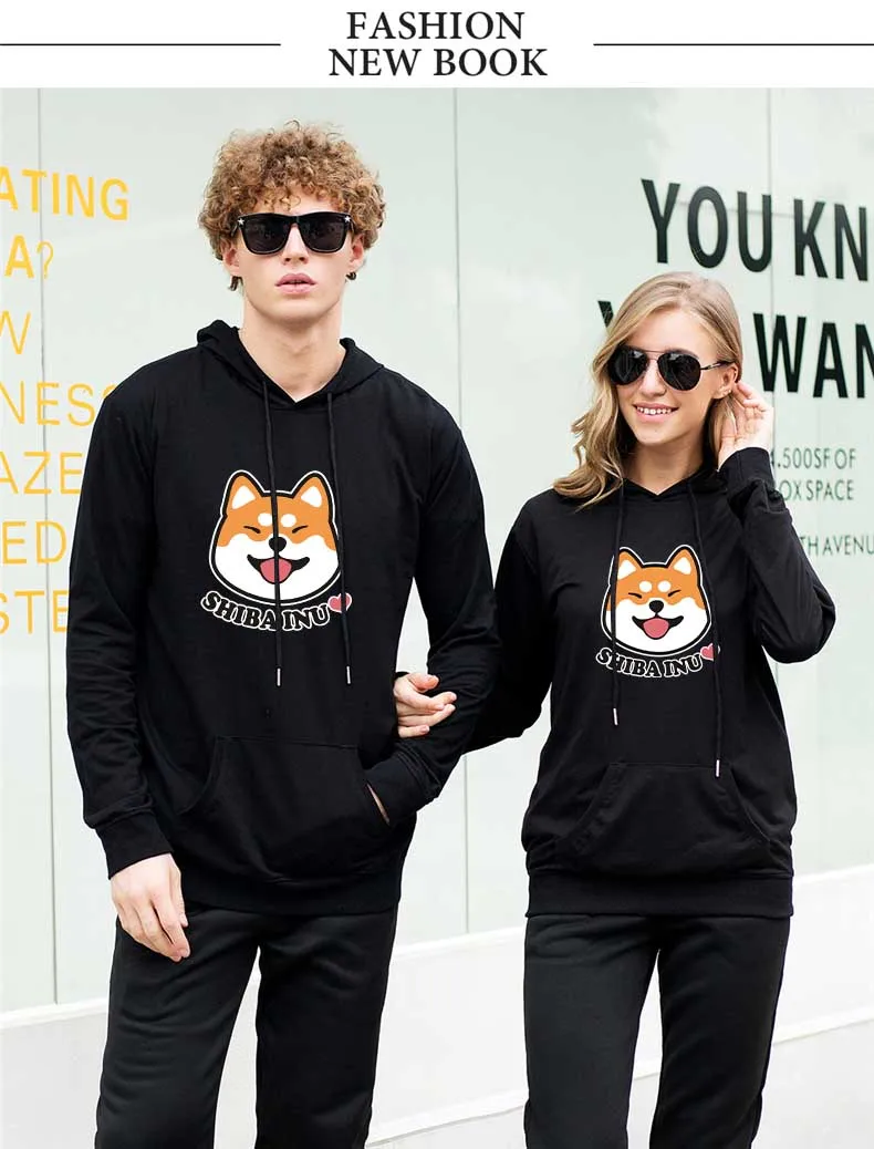

2020 Hot Men's Hooded Boy Sweatshirt Print Cute Shiba Inu Fashion Hoodie Street Pullover Harajuku Couple Black Pocket Hoodie 4XL