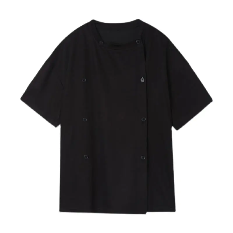 

XITAO Solid Color Women Casual Shirt Fashion O-neck Collar Double Breasted Summer New Simplicity Trendy All-match Top WMD1654