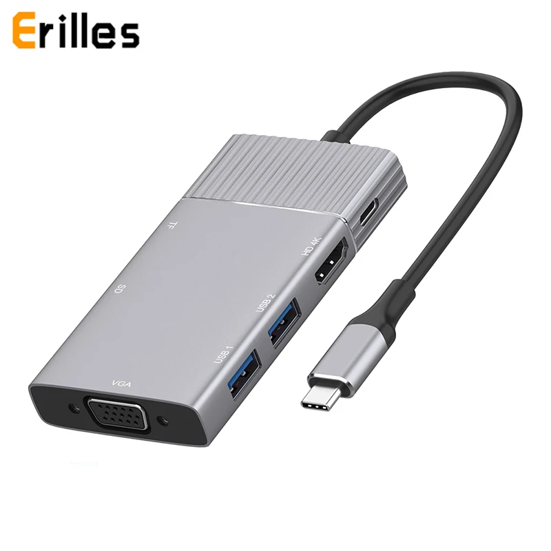USBC 3 1 4 K HDMI VGA концентратор usb Тип C до 5 мм разъем AUX аудио SD TF 2 USB 0 с PD порт зарядки
