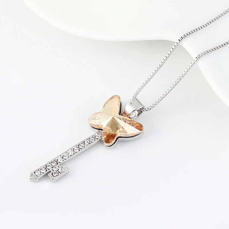 BAFFIN Butterfly Key Pendant Necklaces Crystals From Swarovski-Elements Fashion Silver Color Jewelry For Girls Women Gifts | Украшения и
