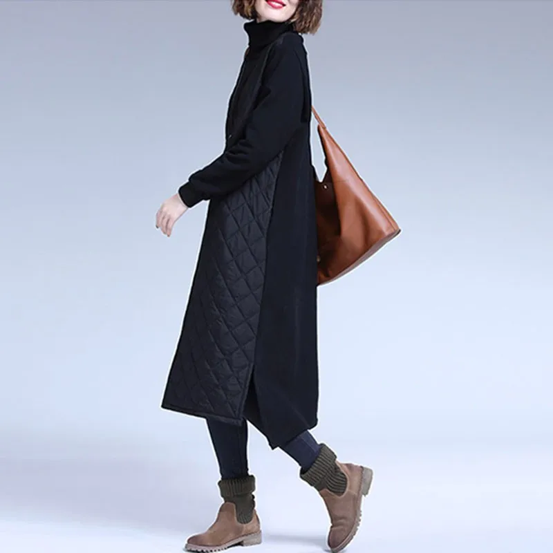 

Autumn Winter Women Warm Casual Dress New 2020 Arts Style Vintage Turtleneck Loose Comfortable Ladies A-line Long Dresses S1890