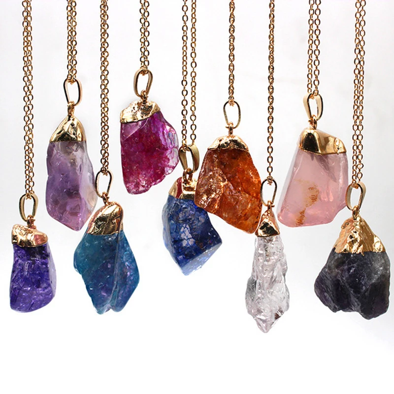 

1Pc Multicolour Irregular Natural Raw Stone Pendants Necklace Quartz Crystal Chain Chokers Charms Necklaces Trendy Jewelry Gifts