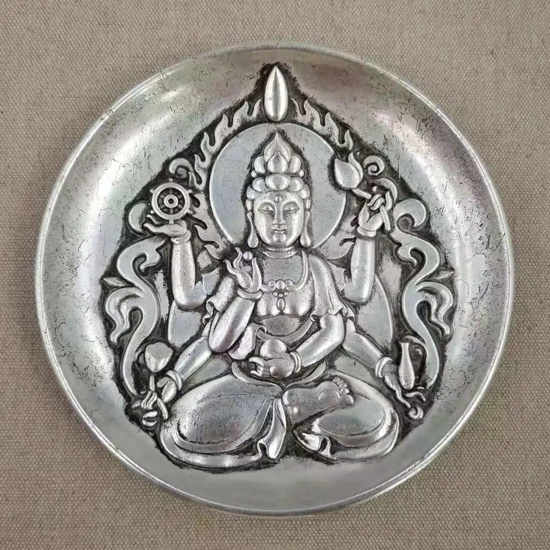 

Chinese Antique Copper Desktop Toy Decoration Accessories Antique crafts Thousand-hand Guanyin Bodhisattva plate ornaments