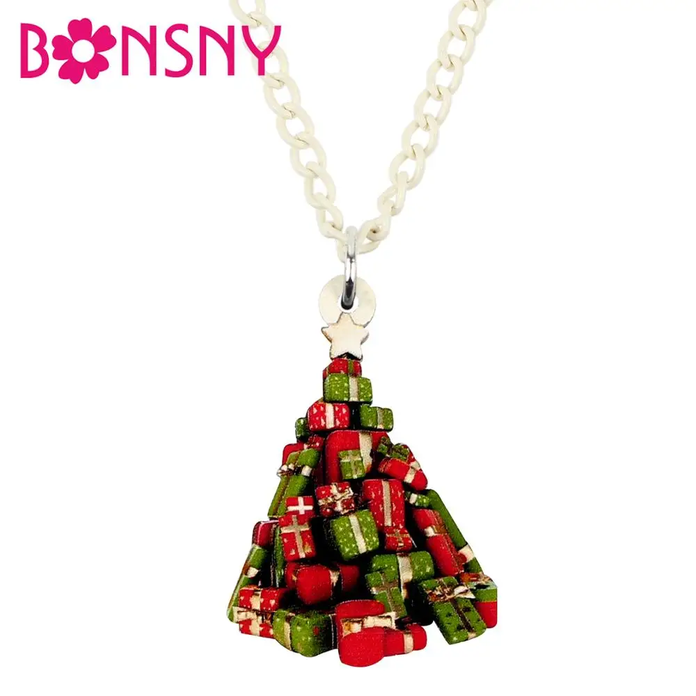 Bonsny акриловые рождественские подарки ожерелье с бусинами кубиками подвесная